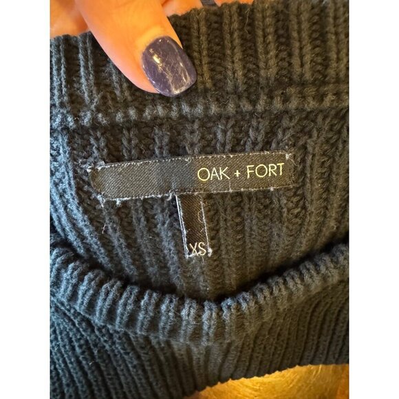 Oak‎ + Fort Sweater Women XS Washed Black Ribbed Knit Cotton Crew Neck Pullover - Picture 7 of 9